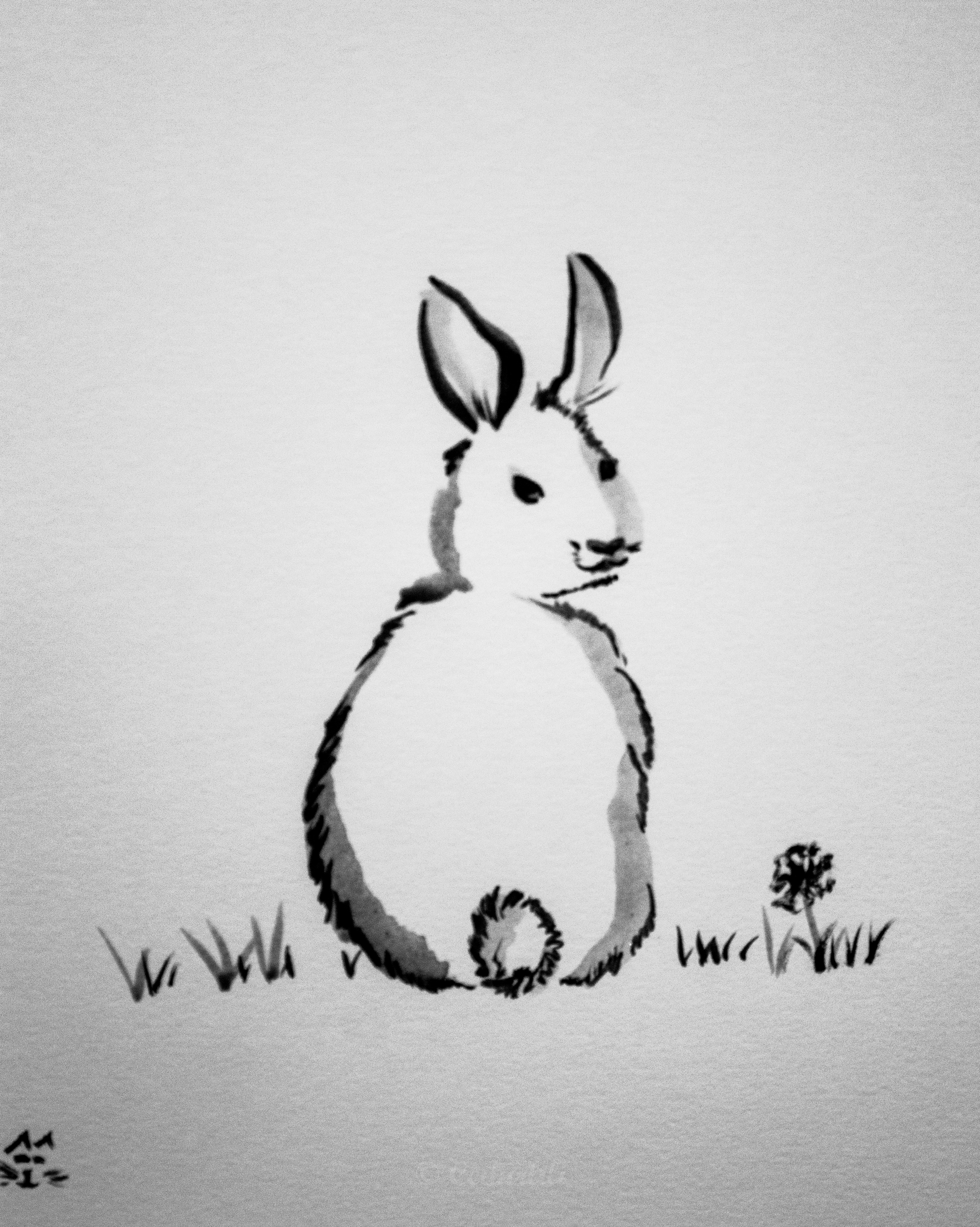 bunny in sumi style
