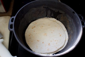 The tortillas fit beautifully into my cast iron dutch oven. 